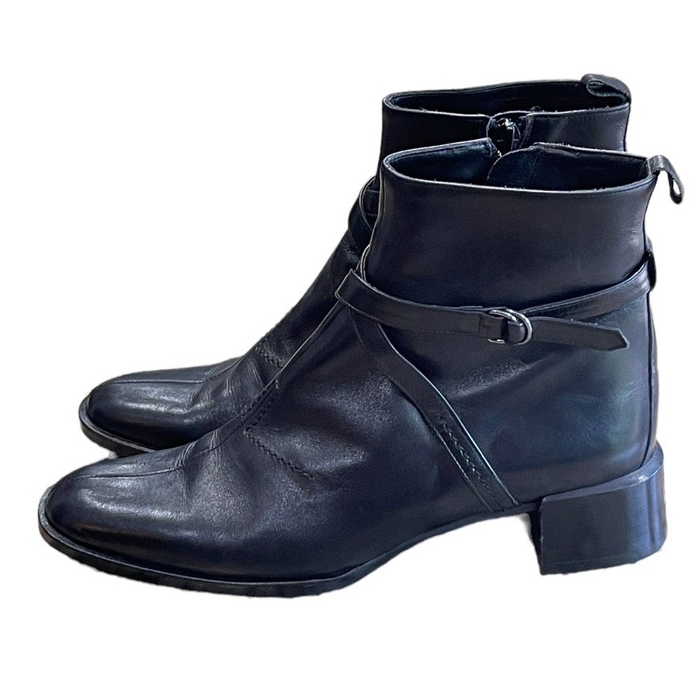 SESTO MEUCCI Black Italian Leather Ankle boots with buckle Prialpas Gomma
